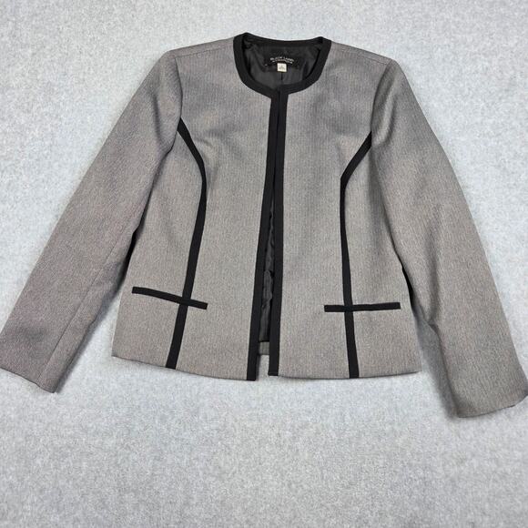 Black Label by Evan Picone Size 10 Open Front Jacket Gray Black Contrast Trim - Picture 4 of 11